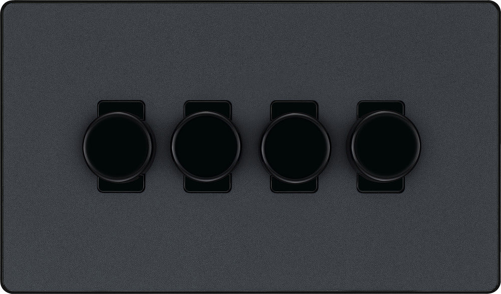 BG Evolve PCDMG84B 2-Way Trailing Edge LED 200W Quadruple Dimmer Switch Push On/Off - Matt Grey (Black) - westbasedirect.com