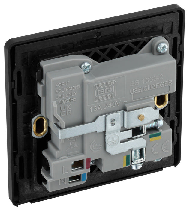 BG Evolve PCDSB21UAC18B 13A Single Switched Power Socket + USB A+C (18W) - Satin Brass (Black) - westbasedirect.com