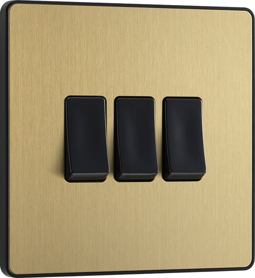 BG Evolve PCDSB43B 20A 16AX 2 Way Triple Light Switch - Satin Brass (Black) - westbasedirect.com