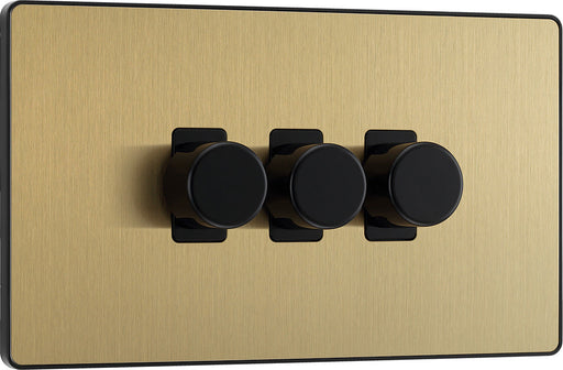 BG Evolve PCDSB83B 2-Way Trailing Edge LED 200W Triple Dimmer Switch Push On/Off - Satin Brass (Black) - westbasedirect.com