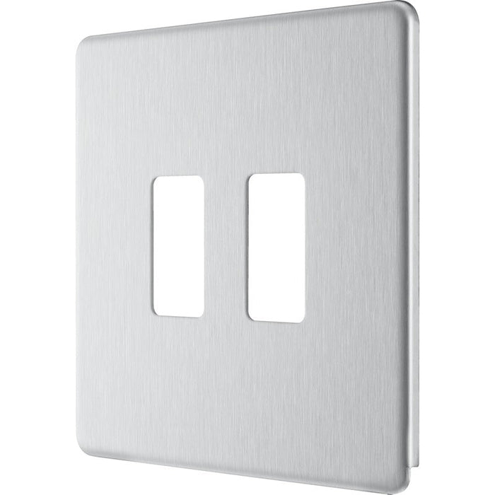BG RFBS2 Flatplate Screwless 2G Grid Front Plate - Brushed Steel - westbasedirect.com