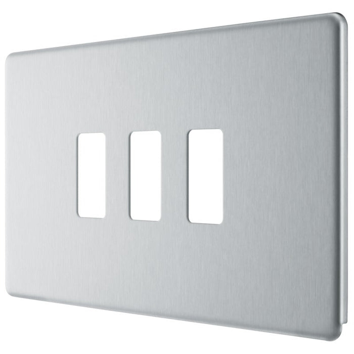BG RFBS3 Flatplate Screwless 3G Grid Front Plate - Brushed Steel - westbasedirect.com