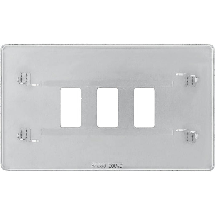 BG RFBS3 Flatplate Screwless 3G Grid Front Plate - Brushed Steel - westbasedirect.com