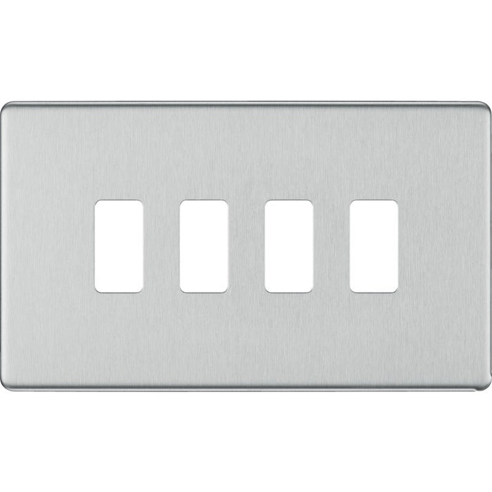 BG RFBS4 Flatplate Screwless 4G Grid Front Plate - Brushed Steel - westbasedirect.com