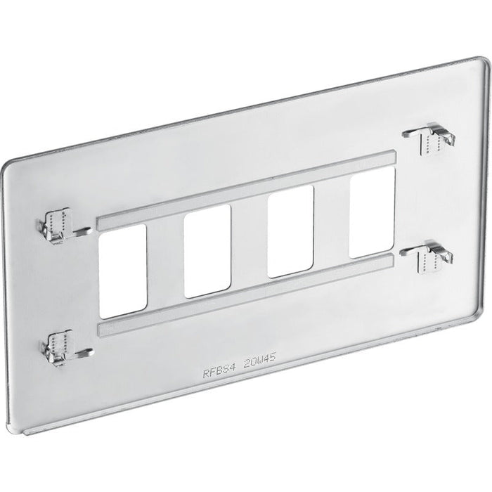 BG RFBS4 Flatplate Screwless 4G Grid Front Plate - Brushed Steel - westbasedirect.com