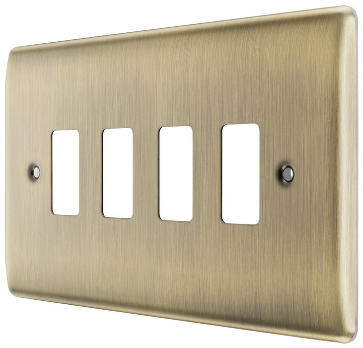 BG RNAB4 Nexus Metal 4G Grid Front Plate - Antique Brass - westbasedirect.com
