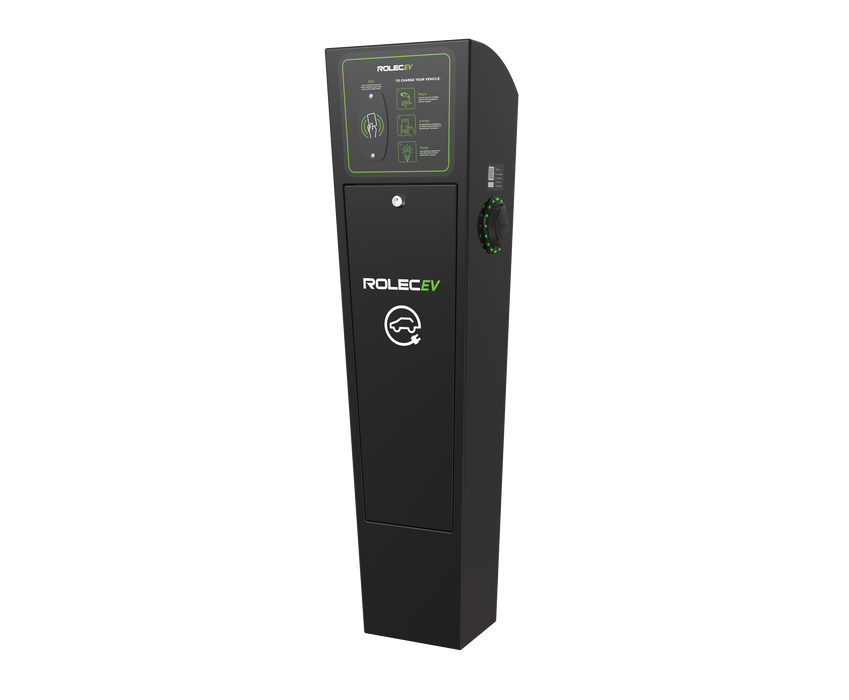 Rolec ROLEC0023B AutoCharge Smart EV Charging Pedestal - 2x up to 22kW 3PH Type 2 Sockets - Black - westbasedirect.com