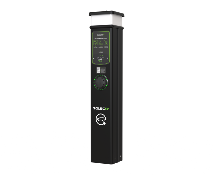 Rolec ROLEC0211B BasicCharge Smart EV Charging Pedestal - 1x up to 7.4kw Type 2 Socket - Black - westbasedirect.com