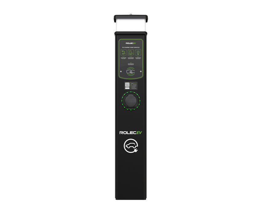 Rolec ROLEC0211B BasicCharge Smart EV Charging Pedestal - 1x up to 7.4kw Type 2 Socket - Black - westbasedirect.com