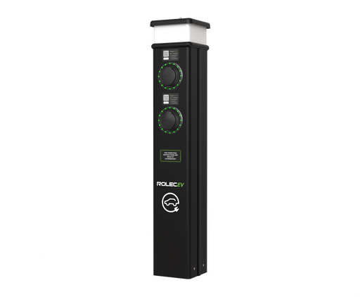 Rolec ROLEC0223B BasicCharge Smart EV Charging Pedestal - 2x up to 22kW 3PH Type 2 Sockets - Black - westbasedirect.com