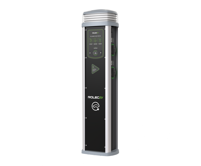 Rolec ROLEC0425B Quantum Smart EV Charging Pedestal - 4x up to 7.4kw Type 2 Sockets - Black - westbasedirect.com