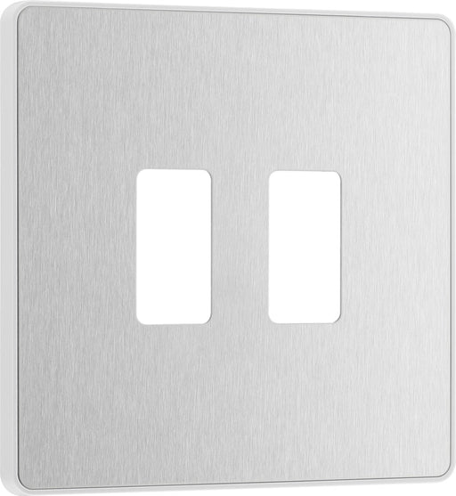 BG Evolve RPCDBS2W 2G Grid Front Plate - Brushed Steel (White) - westbasedirect.com