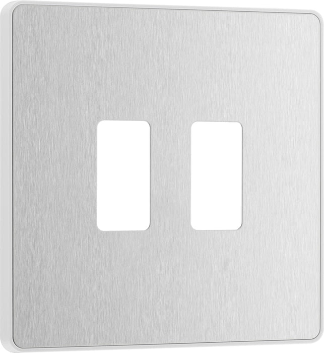 BG Evolve RPCDBS2W 2G Grid Front Plate - Brushed Steel (White) - westbasedirect.com