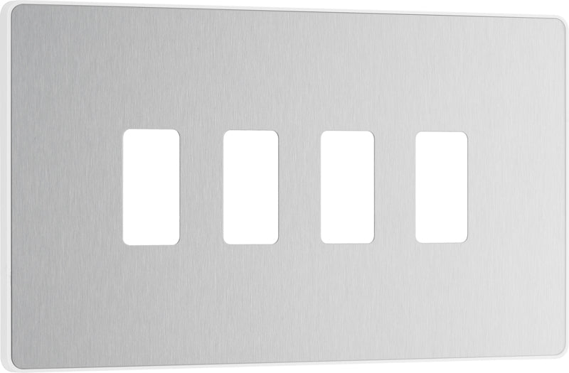 BG Evolve RPCDBS4W 4G Grid Front Plate - Brushed Steel (White) - westbasedirect.com