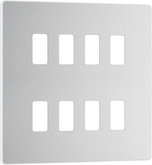 BG Evolve RPCDBS8W 8G Grid Front Plate - Brushed Steel (White) - westbasedirect.com