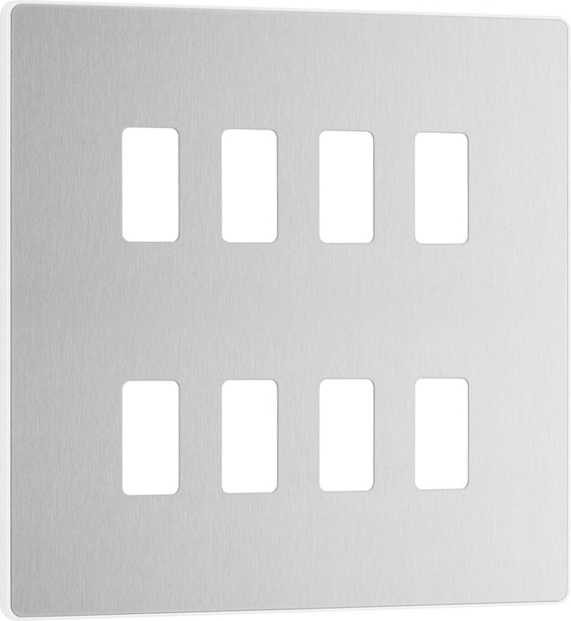 BG Evolve RPCDBS8W 8G Grid Front Plate - Brushed Steel (White) - westbasedirect.com