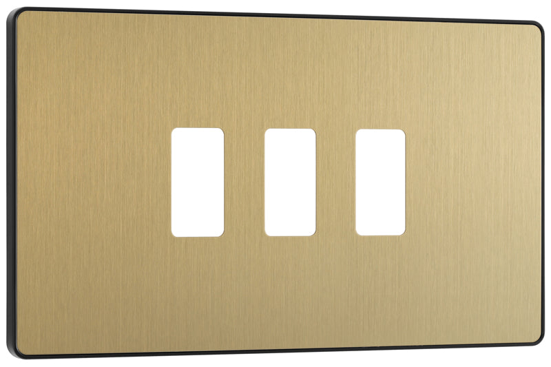 BG Evolve RPCDSB3B 3G Grid Front Plate - Satin Brass (Black) - westbasedirect.com