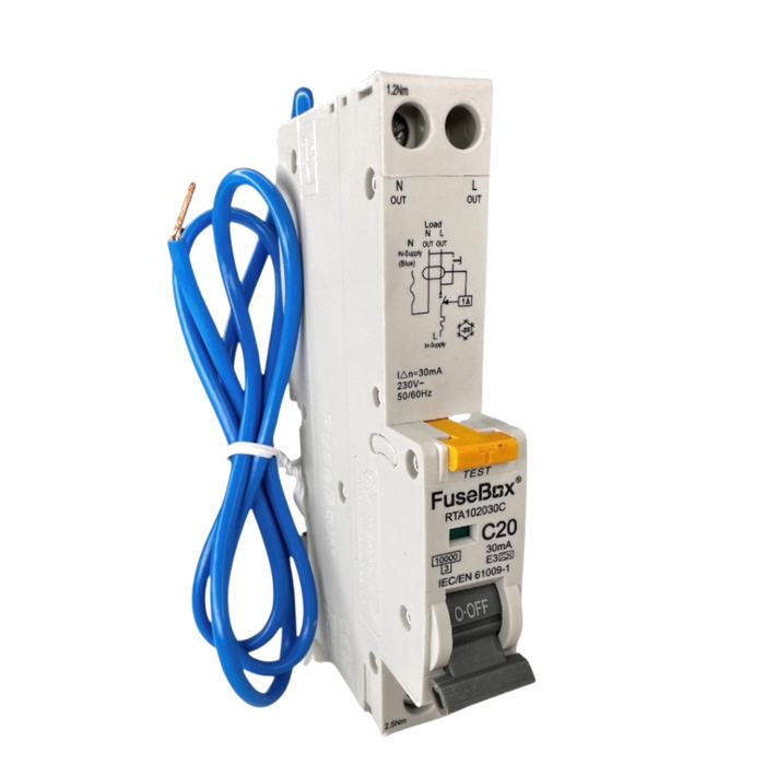 FuseBox RTA102030C 20A C Curve 10kA 30mA Type A RCBO - westbasedirect.com