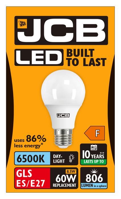 JCB S10990 E27 ES GLS LED Bulb Opal 8.5W 806lm Daylight 6500K (12 Pack) - westbasedirect.com