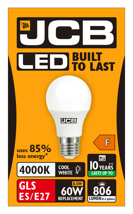 JCB S12504 E27 ES GLS LED Bulb Opal 8.5W 806lm Cool White 4000K (12 Pack) - westbasedirect.com