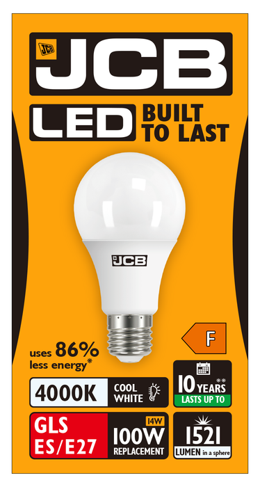 JCB S12506 E27 ES GLS LED Bulb Opal 14W 1521lm Cool White 4000K - westbasedirect.com