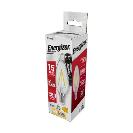 Energizer 2.3W 250lm E14 SES Candle Filament LED Bulb Warm White 2700K - westbasedirect.com