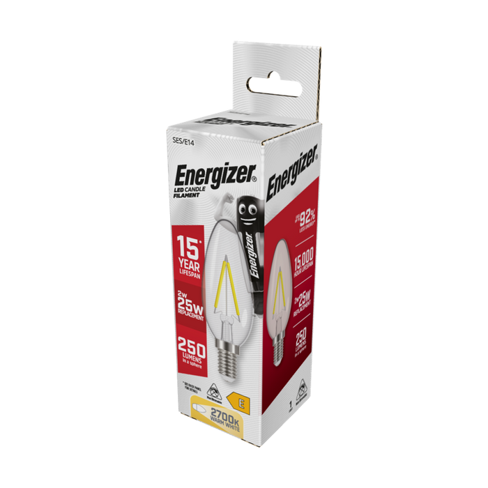 Energizer 2.3W 250lm E14 SES Candle Filament LED Bulb Warm White 2700K - westbasedirect.com