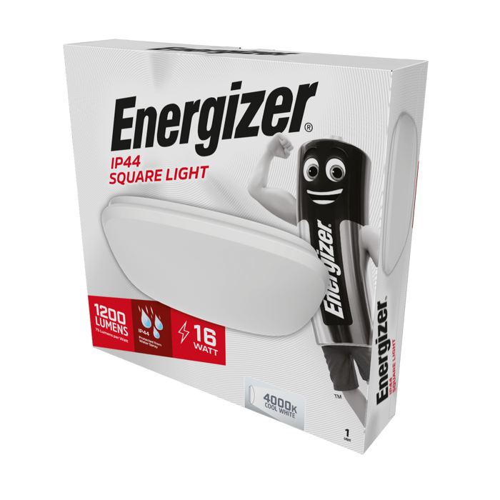Energizer S12932 11.5W LED 250mm IP44 Square Ceiling Light - Cool White 4000K - westbasedirect.com