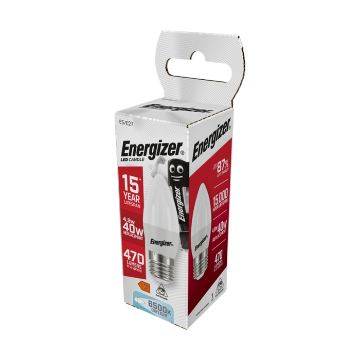 Energizer 5.2W 470lm E27 ES Candle LED Bulb Opal Daylight 6500K - westbasedirect.com