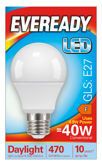 Eveready S13621 E27 ES GLS LED Bulb Opal 4.9W 470lm Daylight 6500K - westbasedirect.com