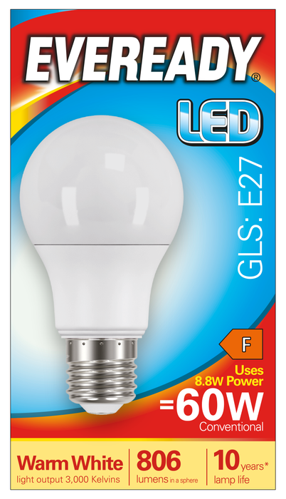 Eveready S13624 E27 ES GLS LED Bulb Opal 8.8W 806lm Warm White 3000K (5 Pack) - westbasedirect.com