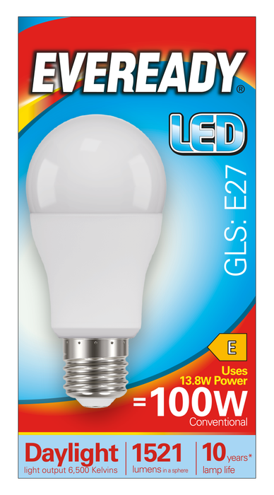 Eveready S13629 E27 ES GLS LED Bulb Opal 13.8W 1521lm Daylight 6500K (5 Pack) - westbasedirect.com