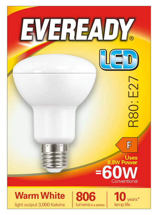 Eveready S13633 E27 ES Reflector R80 LED Bulb Opal 8.8W 806lm Warm White 3000K (5 Pack) - westbasedirect.com