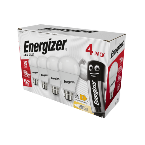 Energizer 13.2W 1521lm B22 BC GLS LED Bulb Opal Warm White 3000K (4 Pack) - westbasedirect.com
