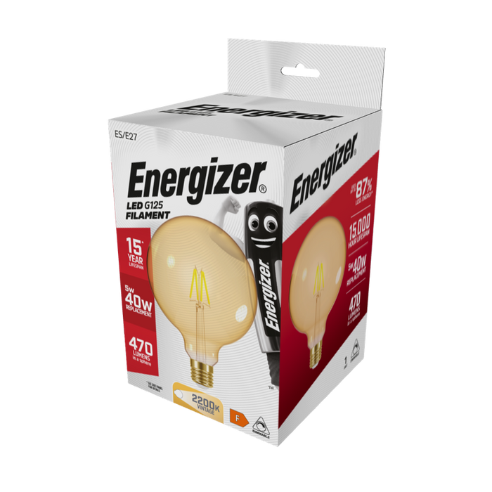 Energizer 5W 470lm E27 ES G125 Filament Gold LED Bulb Warm White 2200K Dimmable - westbasedirect.com