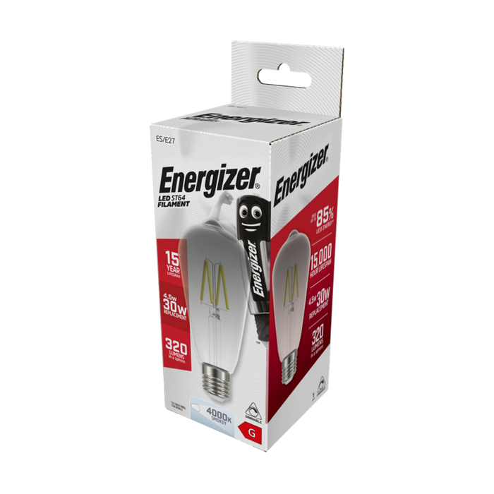 Energizer 4.5W 320lm E27 ES ST64 Filament Smokey LED Bulb Cool White 4000K Dimmable - westbasedirect.com