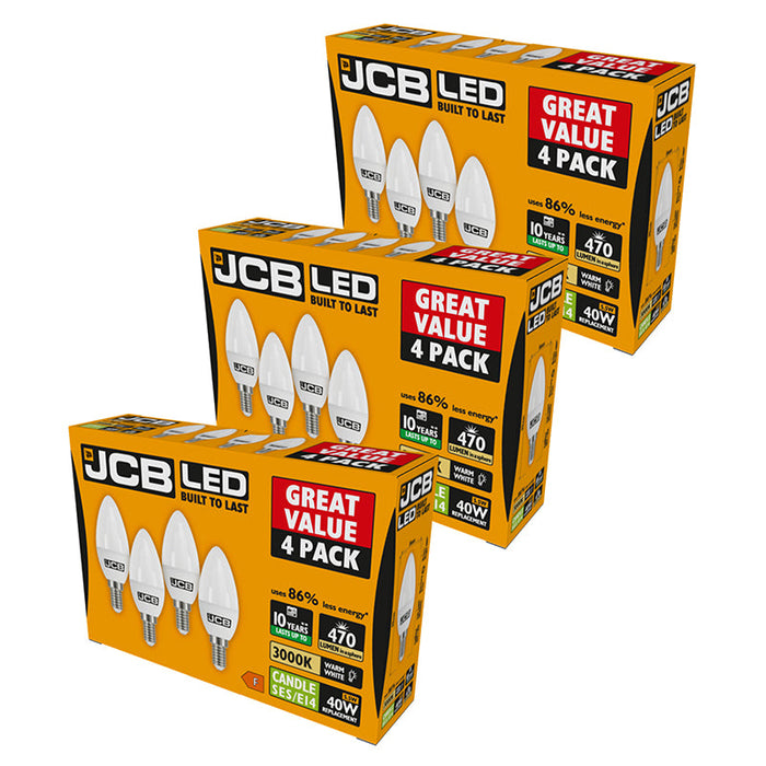 JCB S15146 E14 SES Candle LED Bulb Opal 5.5W 470lm Warm White 3000K (12 Pack) - westbasedirect.com