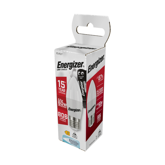 Energizer 7.3W 806lm E27 ES Candle LED Bulb Opal Daylight 6500K - westbasedirect.com