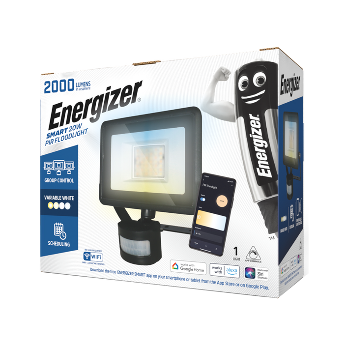 Energizer Smart S18471 20W 2000lm LED Floodlight PIR - westbasedirect.com