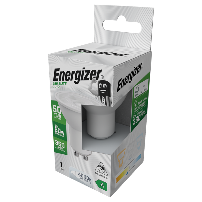Energizer S29643 A Rated LED Elite GU10 360lm 2W 4000K (Cool White) - westbasedirect.com