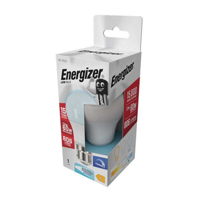 Energizer S29782 7.3W 806lm B22 BC GLS LED Bulb Opal Daylight 6500K Dimmable - westbasedirect.com