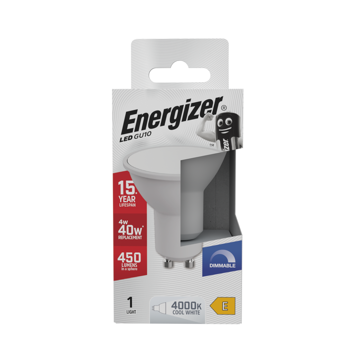 Energizer S29826 4W 450lm GU10 Spotlight LED Bulb Cool White 4000K Dimmable Boxed - westbasedirect.com