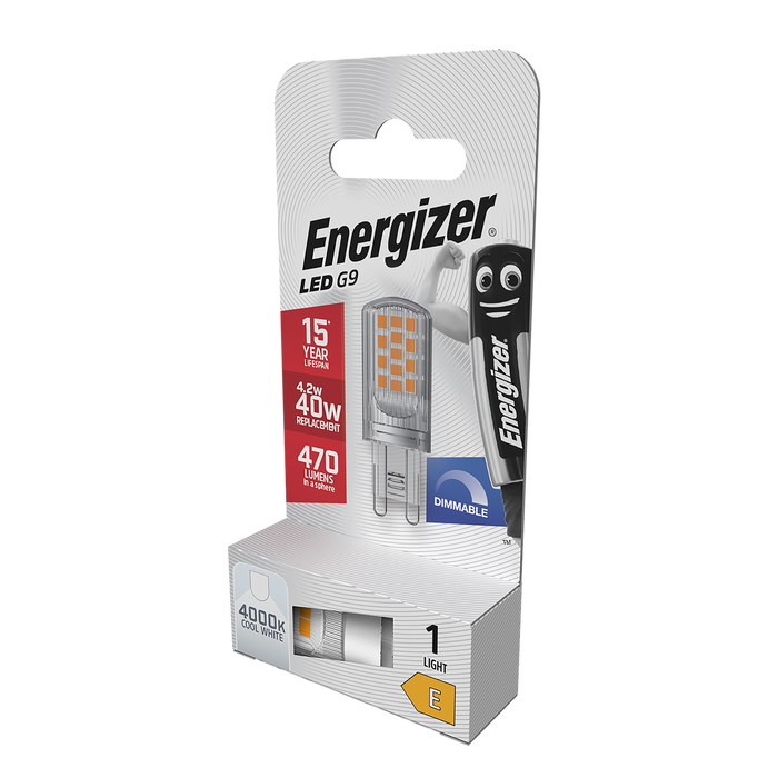 Energizer S29829 4.2W 470lm G9 LED Capsule Bulb Cool White 4000K Dimmable (Box) - westbasedirect.com