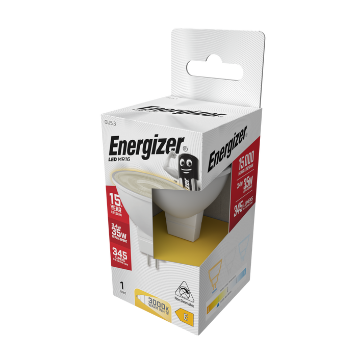 Energizer S8832 3.4W 345lm MR16 GU5.3 Spotlight LED Bulb Warm White 3000K Boxed - westbasedirect.com