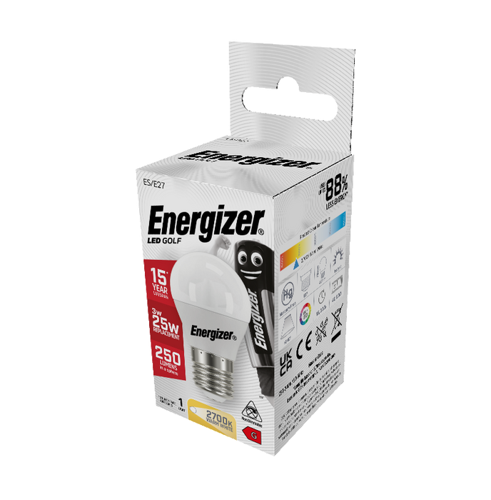 Energizer 3.1W 250lm E27 ES Golf LED Bulb Opal Warm White 2700K - westbasedirect.com