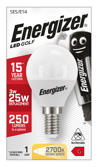 Energizer 3.1W 250lm E14 SES Golf LED Bulb Opal Warm White 2700K - westbasedirect.com