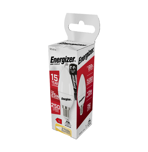 Energizer 3.3W 250lm E14 SES Candle LED Bulb Opal Warm White 2700K - westbasedirect.com