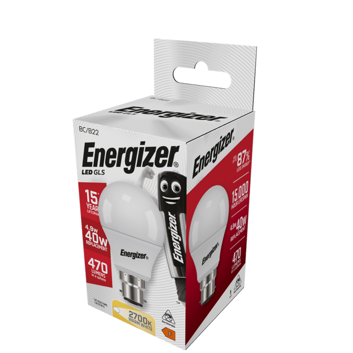 Energizer 5.5W 470lm B22 BC GLS LED Bulb Opal Warm White 2700K - westbasedirect.com
