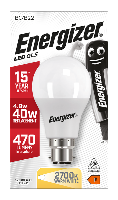 Energizer 5.5W 470lm B22 BC GLS LED Bulb Opal Warm White 2700K - westbasedirect.com