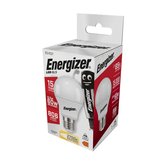 Energizer 8.2W 806lm E27 ES GLS LED Bulb Warm White 2700K - westbasedirect.com